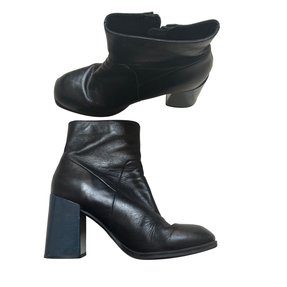 G-Star Raw Black Leather Ankle Boots Blue Block Heel D06356-8706-990 Womens 9